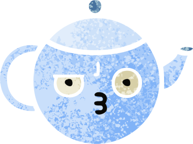 Bir insan tarafından çizilmiş çay demliğinin retro çizim tarzı karikatürü.