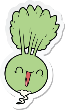 Bir insan tarafından çizilmiş karikatür kök sebzesi çıkartması.