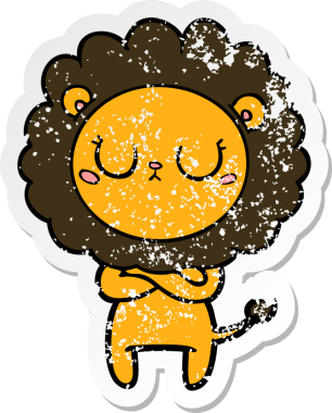 Bir insan tarafından çizilmiş karikatür aslanının sıkıntılı çıkartması.