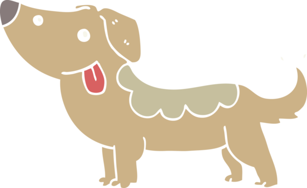 Bir insan tarafından çizilmiş düz renkli çizgi film köpeği.