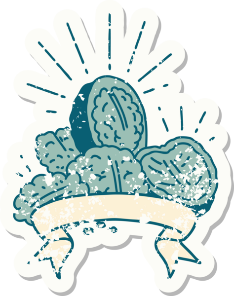 Bir insan tarafından çizilmiş eski dövme stili ceviz etiketi.