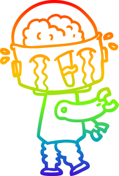 gökkuşağı gradyan çizimi bir insan tarafından çizilmiş ağlayan bir robot çizgi