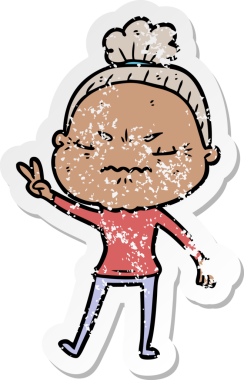 Bir insan tarafından çizilmiş, sıkıntılı bir karikatür çıkartması.