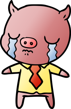 Bir insan tarafından çizilmiş gömlek ve kravatla ağlayan bir domuz.