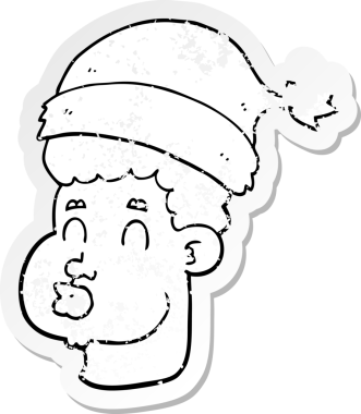 Bir insan tarafından çizilmiş Noel şapkası giyen bir karikatürcünün sıkıntılı çıkartması.