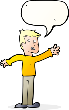 Bir insan tarafından çizilen konuşma baloncuğuyla ulaşan endişeli bir adam.