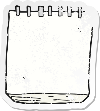 Bir insan tarafından çizilmiş bir karikatür not defterinin gerilimli retro yapıştırması