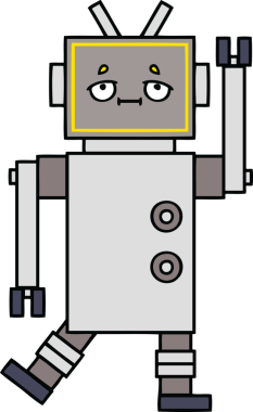 Bir insan tarafından çizilmiş sevimli bir robot karikatürü.