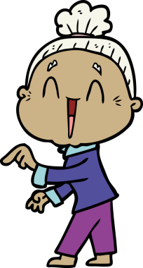 Bir insan tarafından çizilmiş mutlu yaşlı kadın çizgi filmi.