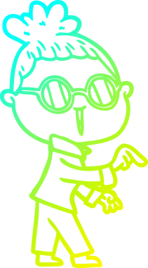 Bir insan tarafından çizilmiş gözlüklü bir karikatür kadın çizimi.