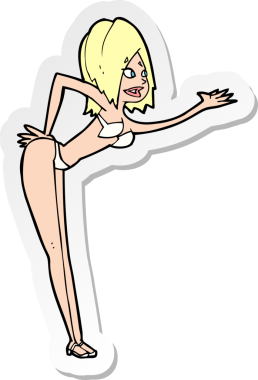 Bir insan tarafından çizilmiş bikinili bir karikatür kadının çıkartması.