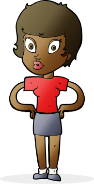 Bir insan tarafından çizilmiş kalçaları olan çizgi film kadını.