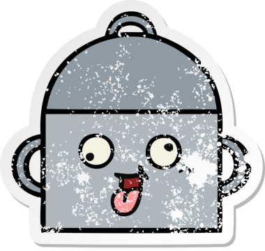 Bir insan tarafından çizilmiş tatlı bir yemek tenceresinin sıkıntılı çıkartması.