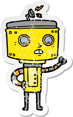 Bir insan tarafından çizilmiş karikatür robotunun sıkıntılı çıkartması.