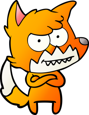 Bir insan tarafından çizilmiş sırıtan tilki çizgi filmi.