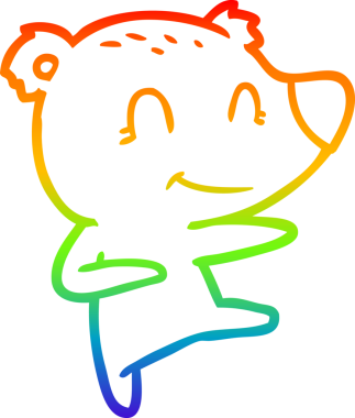 Bir insan tarafından çizilmiş gülümseyen, dans eden ayı karikatürünün çizimi.