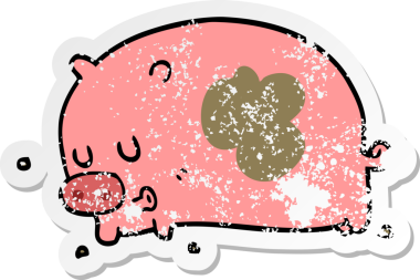 Bir insan tarafından çizilmiş şirin bir domuzun sıkıntılı çıkartması.