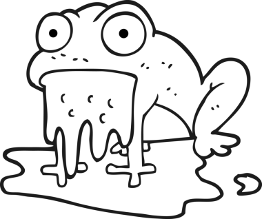 Bir insan tarafından çizilmiş siyah beyaz çizgi film iğrenç küçük kurbağa.