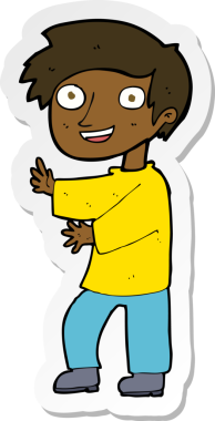 Bir insan tarafından çizilmiş heyecanlı bir çocuğun çıkartması.