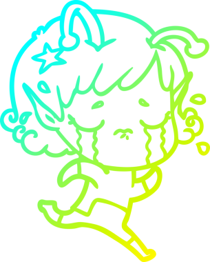 Bir insan tarafından çizilmiş ağlayan uzaylı kız çizgi filmi.