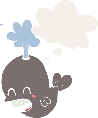 Düşünce baloncuğu olan bir balina insan tarafından çizilmiş bir çizgi film.