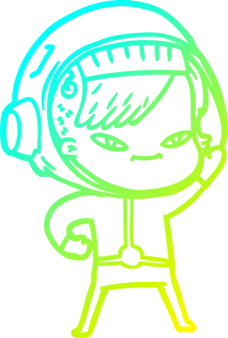 Bir insan tarafından çizilmiş soğuk gradyan çizgili astronot kadın çizimi.