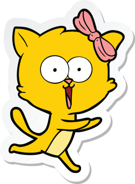 Bir insan tarafından çizilmiş çizgi film kedisinin çıkartması.