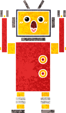 Bir insan tarafından çizilmiş bir robotun retro çizim tarzı karikatürü