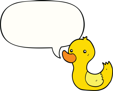 Bir insan tarafından çizilmiş konuşma balonlu ördek.