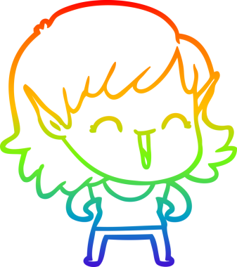 Gökkuşağı gradyan çizgi çizimi bir insan tarafından çizilmiş bir elf kızı