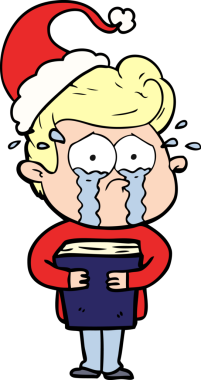 El çizgisi, elinde Noel Baba şapkası olan ağlayan bir adamın insan tarafından çizilmiş bir resmini çiziyor.