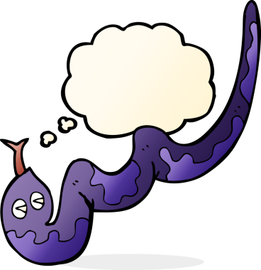 Bir insan tarafından çizilmiş düşünce balonlu tıslayan yılan.