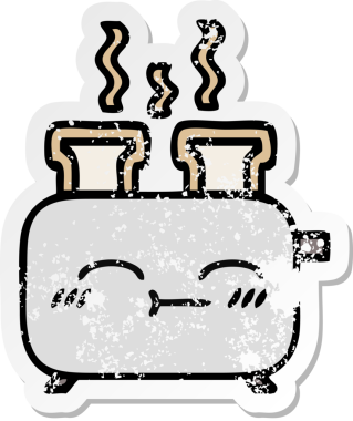 Bir insan tarafından çizilmiş bir ekmek kızartma makinesinin hüzünlü çıkartması.