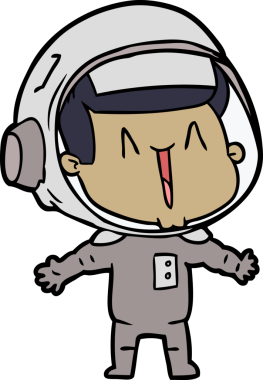 Bir insan tarafından çizilmiş mutlu astronot çizgi filmi.