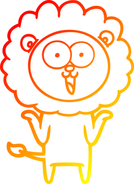 Bir insan tarafından çizilmiş mutlu çizgi film aslanının sıcak çizgi çizimi