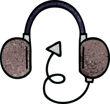 Bir insan tarafından çizilmiş eski bir kulaklığın retro grunge desen karikatürü