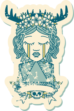 Retro Dövme Tarzı Ağlayan İnsan Druid Bir insan tarafından çizilmiş doğal bir ruloyla