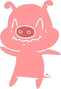 Bir insan tarafından çizilmiş düz renkli çizgi film domuzu.