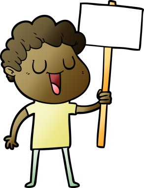 Bir insan tarafından çizilmiş siyah tabelalı gülen adam.