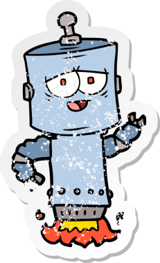 Bir insan tarafından çizilmiş karikatür robotunun sıkıntılı çıkartması.