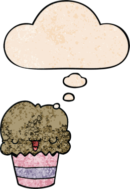 Bir insan tarafından çizilmiş, üzerinde düşünce kabarcığı olan çizgi film keki.