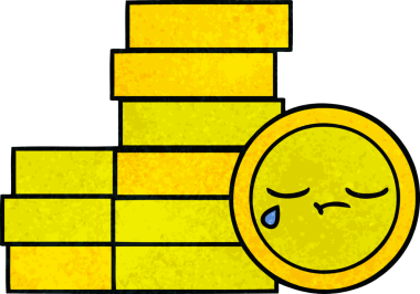 Bir insan tarafından çizilmiş eski grunge desenli bozuk paraların karikatürü