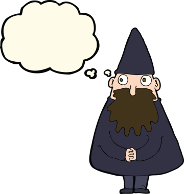 Bir insan tarafından çizilmiş düşünce baloncuğu olan çizgi film sihirbazı