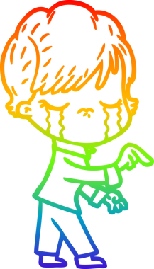 Gökkuşağı gradyan çizimi bir insan tarafından çizilmiş ağlayan bir çizgi kadın çizimi