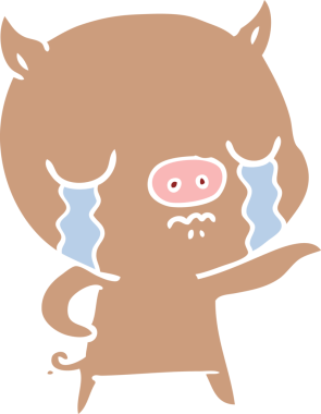 Bir insan tarafından çizilmiş düz renk çizgi film domuz ağlaması.