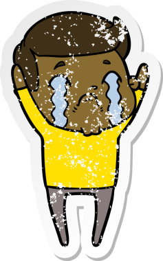 Bir insan tarafından çizilmiş ağlayan bir karikatürcünün sıkıntılı çıkartması.