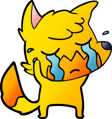 Bir insan tarafından çizilmiş üzgün küçük tilki çizgi film karakteri.