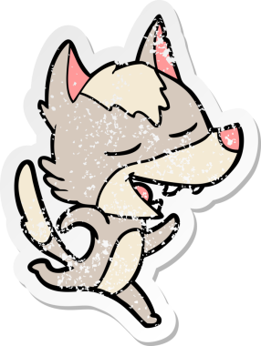 Bir insan tarafından çizilmiş üzgün bir çizgi film koşu kurdunun çıkartması.