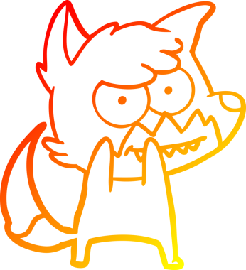 Bir insan tarafından çizilmiş sırıtan bir tilkinin sıcak çizgi çizimi