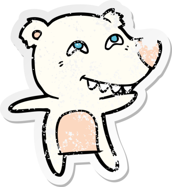 Bir insan tarafından çizilmiş dişleri gösteren karikatür kutup ayısının sıkıntılı çıkartması.